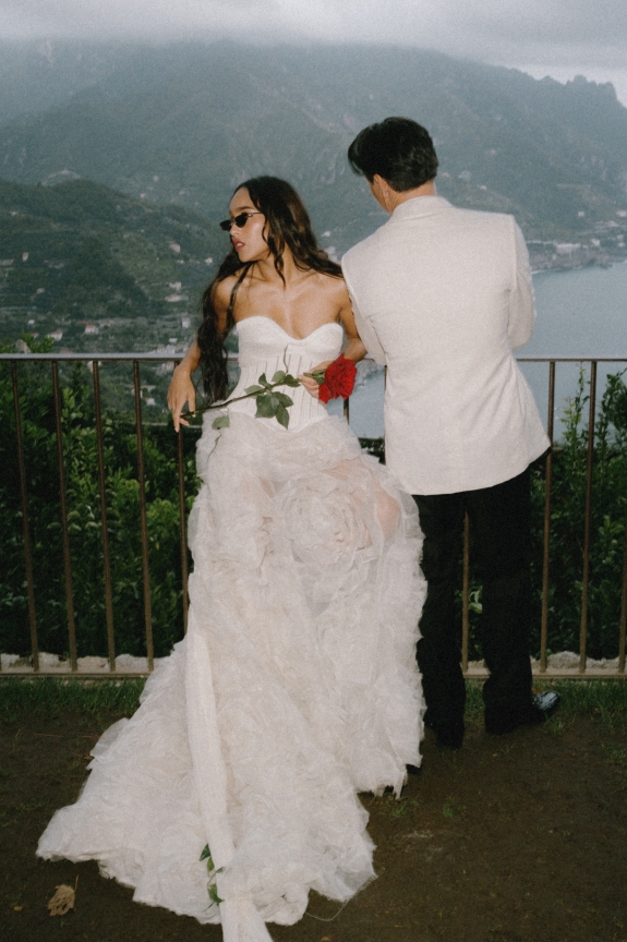 A High Fashion Wedding Laced with Red Roses on the Amalfi Coast, Italy