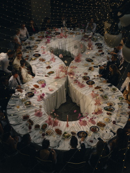 A Whimsical Wedding with a Giant Bow & Curved Tablescape