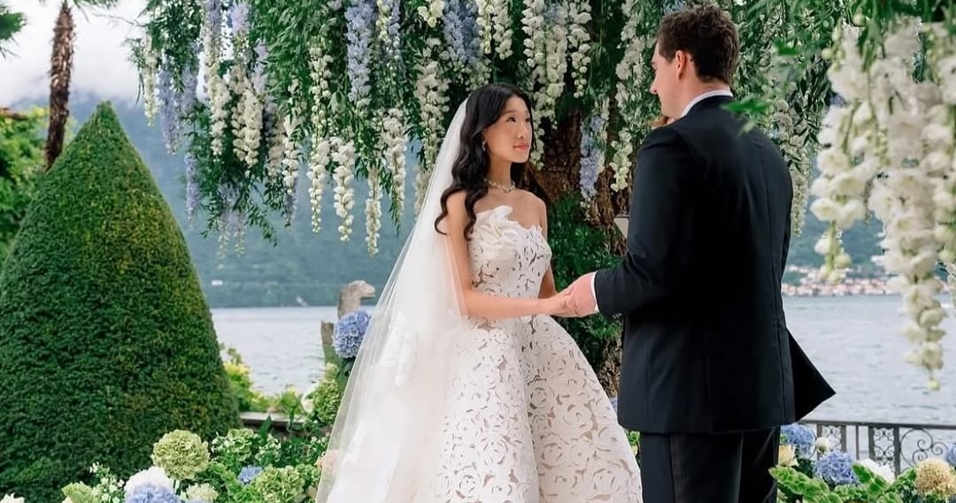 becca bloom wedding dress designer Becca Bloom @beccaxbloom said I do in Oscar de la Renta on a rainy day in Lake Como, Italy Rebecca Ma, popular on Instagram and TikTok, got married to David Pownhall