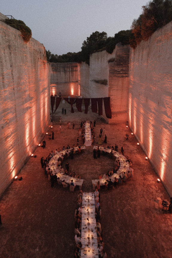 An Intimate Menorca Quarry Wedding with Avant-Garde Design & Vintage Bridal Looks