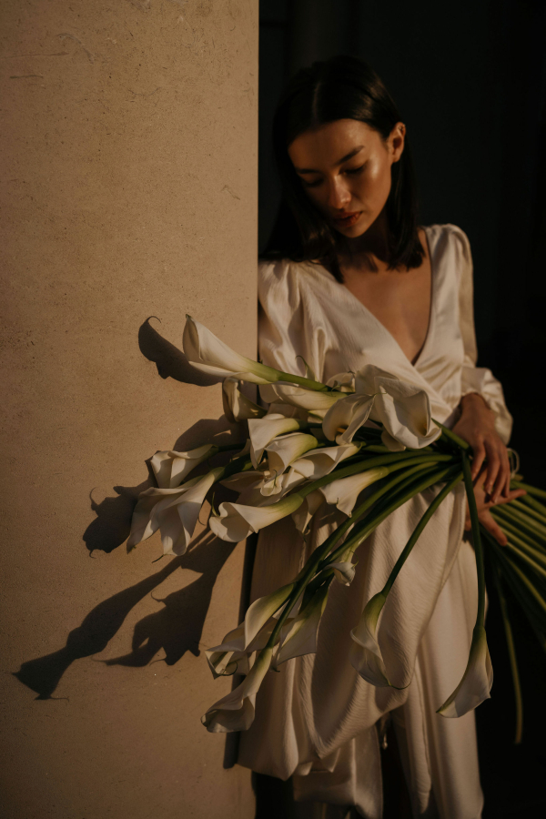 A Symphony of Silk, Light and Flowers at a Wedding Photo Shoot