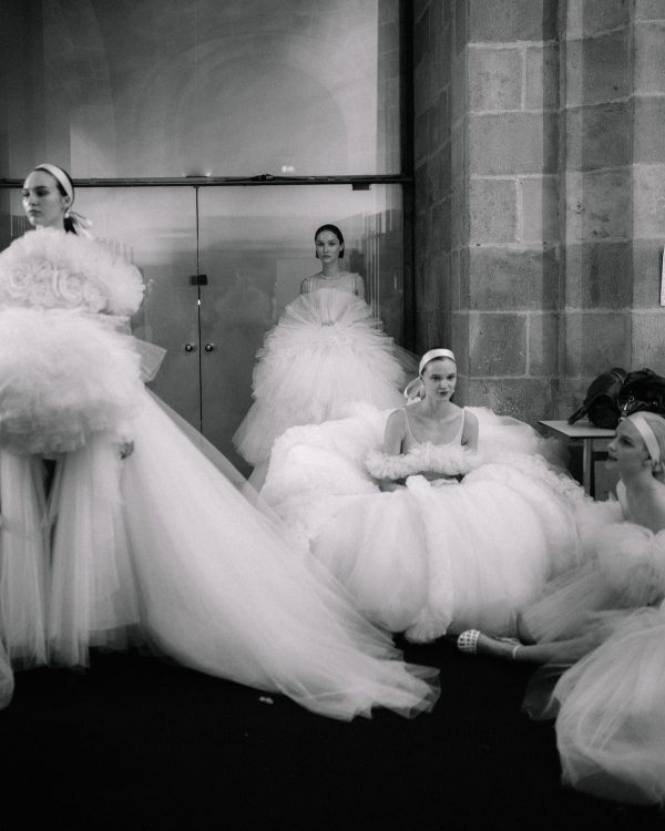 Backstage at Giambattista Valli's Debut Bridal Runway