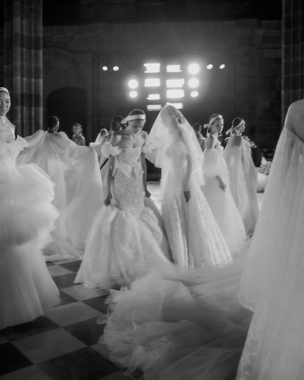 Backstage at Giambattista Valli's Debut Bridal Runway