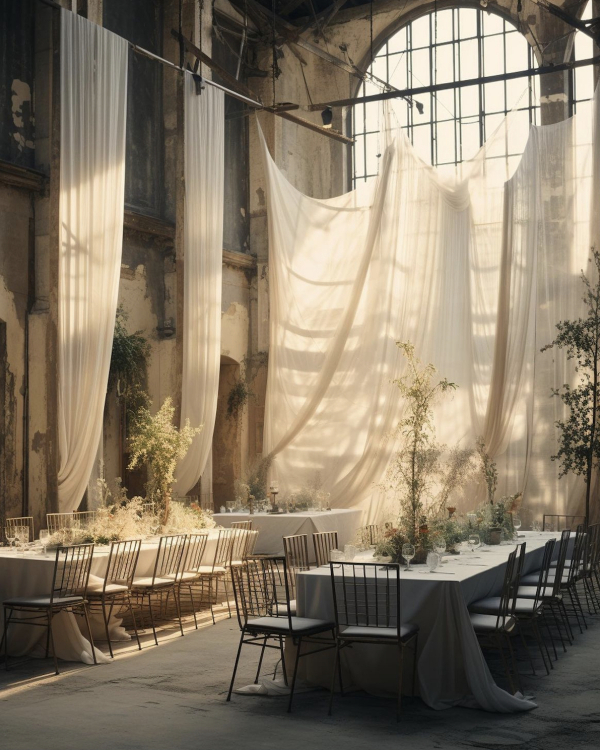 Draped Fabric Wedding Decor | Trendy Fabric and Tulle Wedding Decorations