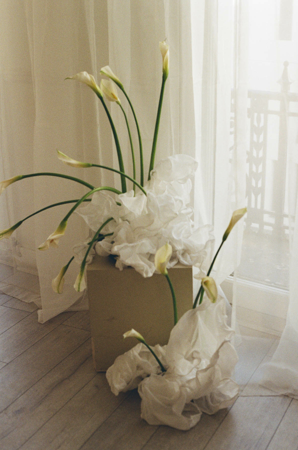 A Symphony of Silk, Light and Flowers at a Wedding Photo Shoot