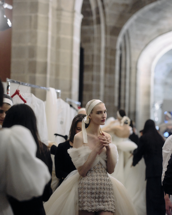 Backstage at Giambattista Valli's Debut Bridal Runway