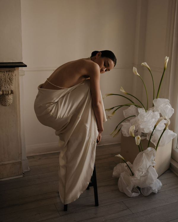 A Symphony of Silk, Light and Flowers at a Wedding Photo Shoot