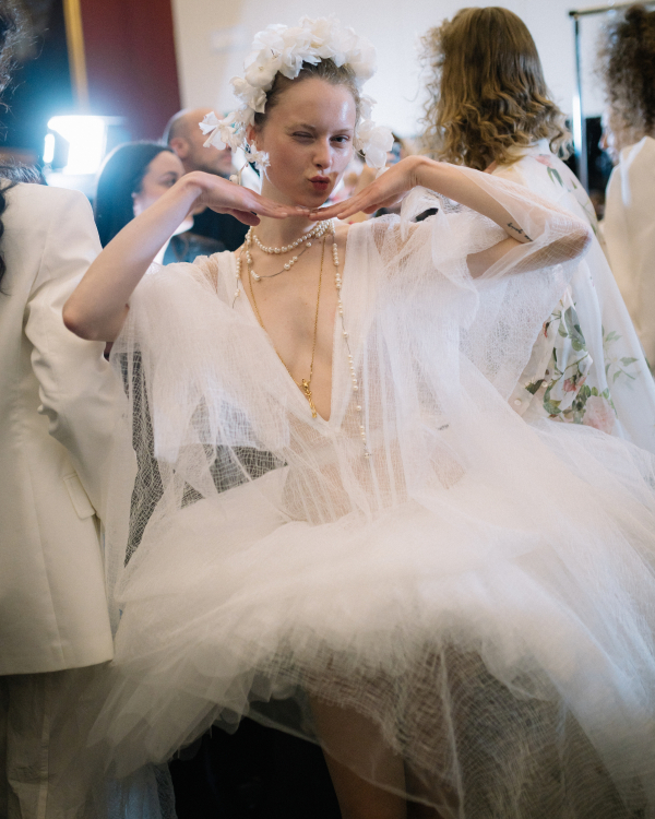 Backstage at Vivienne Westwood's Debut Bridal Runway