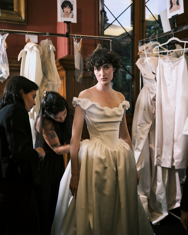 Backstage at Vivienne Westwood's Debut Bridal Runway