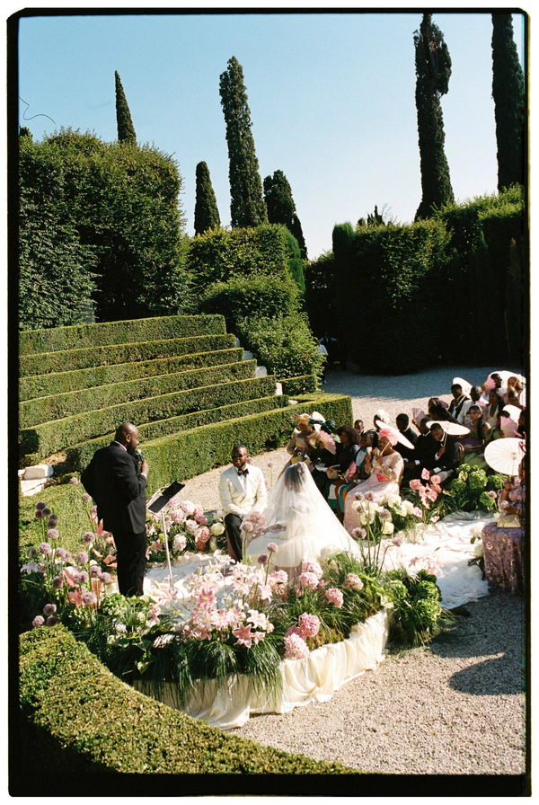 An Event Stylist’s Magical Italian Garden Wedding with a Vintage Red Ferrari & Forest Reception