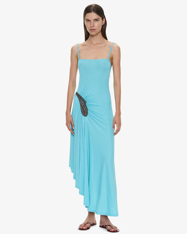 <a href="https://christopheresber.com/products/paisley-lace-rib-cami-dress-mineral-turquoise-husk-brown">CHRISTOPHER ESBER Paisley Lace Rib Cami Dress</a>, $945