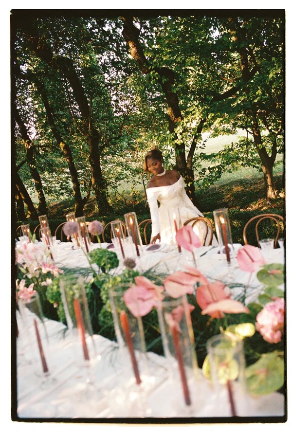 An Event Stylist’s Magical Italian Garden Wedding with a Vintage Red Ferrari & Forest Reception