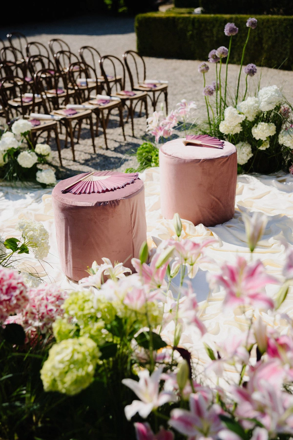 An Event Stylist’s Magical Italian Garden Wedding with a Vintage Red Ferrari & Forest Reception