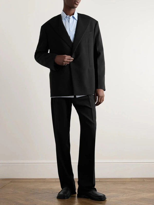 <a href="https://www.mrporter.com/en-us/mens/product/jil-sander/clothing/double-breasted-blazers/double-breasted-wool-twill-blazer/1647597338917667">JIL SANDER Blazer</a> from Mr Porter, $897