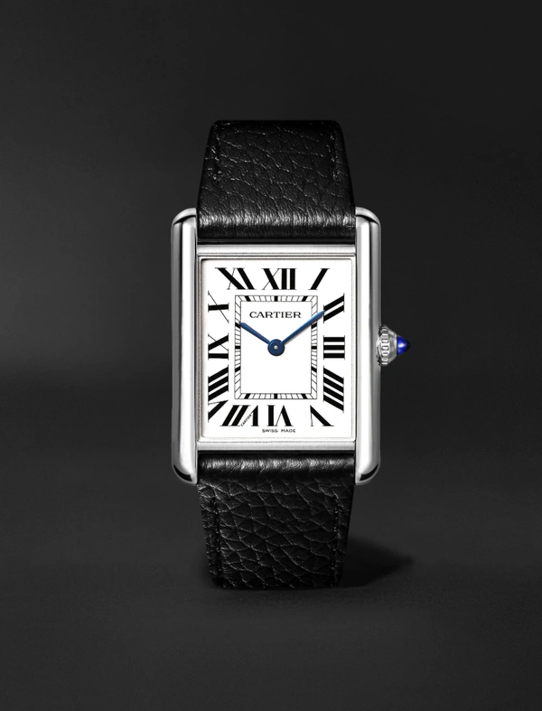 <a href="https://www.mrporter.com/en-us/mens/product/cartier/luxury-watches/dress-watches/tank-must-de-cartier-solarbeat%E2%84%A2-stainless-steel-watch/46376663163018099">CARTIER Tank Must de Cartier SolarBeat Stainless Steel Watch from Mr Porter, $3,800</a>