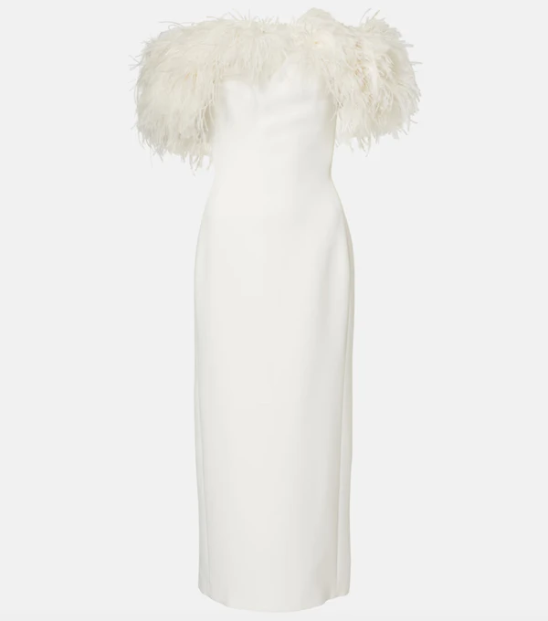 <a href="https://www.mytheresa.com/us/en/women/david-koma-feather-trimmed-midi-dress-white-p00955333?dplink=true&amp;utm_source=sea_pla&amp;utm_medium=google&amp;utm_campaign=google_sea&amp;chn=sea_shopping&amp;src=google&amp;cmp=18523873910&amp;tarea=au&amp;tar=&amp;ag=&amp;ptyp=&amp;feed_num=P00955333-1&amp;gclid=Cj0KCQjw5P7UBhDaARIsAOSlS1OKr1cmSDgUDLVN8GM4mYq4AF745vqo49pF-uy8ZxKQchi0ru_N574aAjAZEALw_wcB&amp;gbraid=0AAAAAD3Pw-kVBPL9hOHKhrP_K91tGIFzb&amp;gad_source=1&amp;gad_campaignid=18517589664&amp;gbraid=0AAAAAD3Pw-kVBPL9hOHKhrP_K91tGIFzb&amp;slink_id=b91c3629-6d08-41b4-88da-e5fe6a6255ac&amp;slink=1">DAVID KOMA Dress</a> from MyTheresa, $3,880