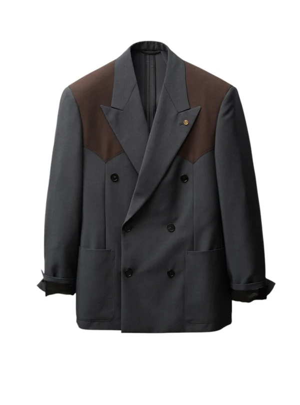 <a href="https://www.versace.com/us/en/men/clothing/blazers-suits/wool-mohair-boxy-blazer-gray-brown/1023616-1A17669_2EW30.html">VERSACE Blazer</a>, $3590