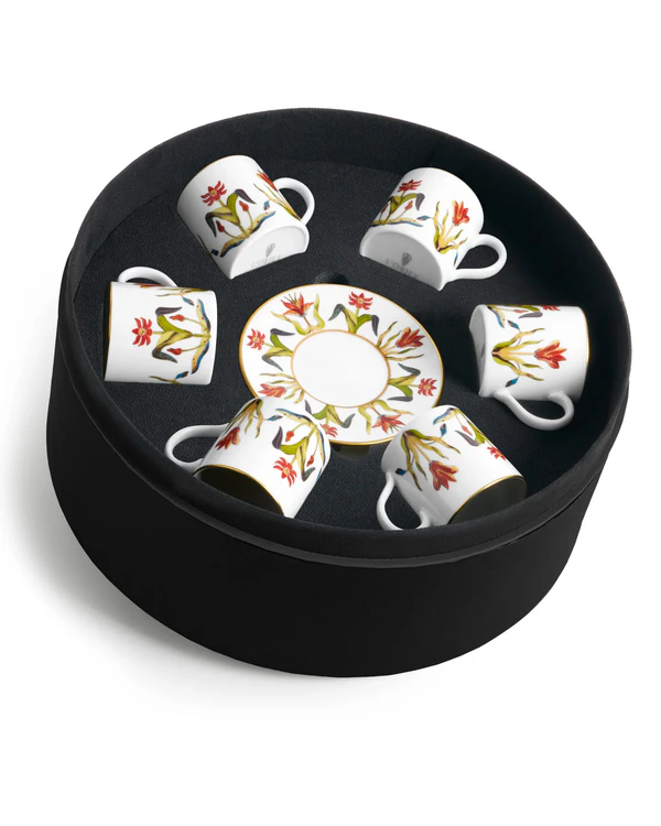<a href="https://www.l-objet.com/products/grand-tour-espresso-cup-saucer-set-of-6?utm_source=the-wed&utm_medium=digital-pr&utm_campaign=lobjet-wedding-gift-guide&utm_content=image-link">L'OBJET Grand Tour Cup & Saucer Set, $720</a>