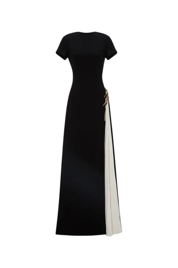 <a href="https://marmar-halim.com/collections/resort/products/a-line-crepe-dress-with-hand-pleated-chiffon-slit-and-embroidered-brocard">MARMAR HALIM Dress</a>, $2886