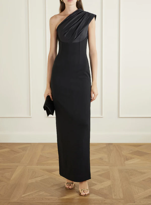 <a href="https://www.net-a-porter.com/en-us/shop/product/solace-london/clothing/gowns/gracie-one-shoulder-pleated-satin-gown/46376663163150656">SOLACE LONDON Gracie One-Shoulder Pleated Satin Gown from Net-a-Porter, $860</a>