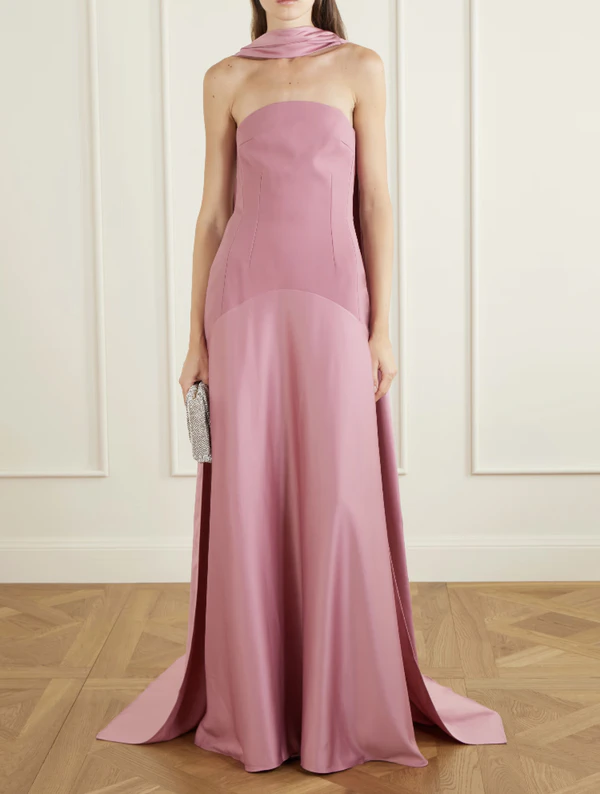 <a href="https://www.net-a-porter.com/en-us/shop/product/solace-london/clothing/gowns/mae-scarf-detailed-satin-trimmed-crepe-gown/46376663163150660">SOLACE LONDON Mae Scarf-Detailed Satin-Trimmed Crepe Gown from Net-a-Porter, $1,015</a>