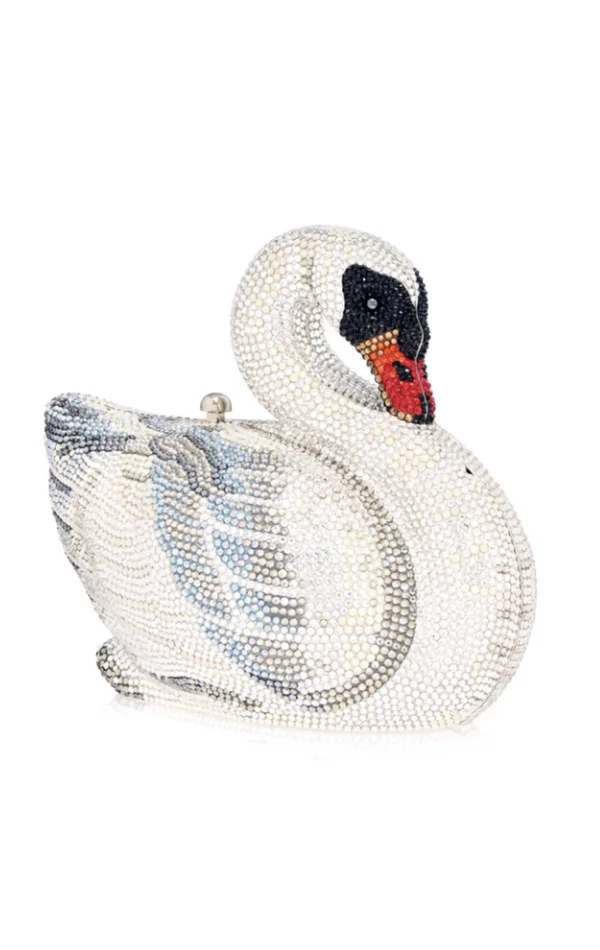<a href="https://judithleiber.com/collections/bridal-shop/products/swan-odette" target="_blank" rel="noopener noreferrer">JUDITH LIEBER Swan Clutch, $5,995</a>