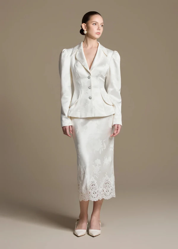 <a href="https://www.huongboutique.com/products/reverie-jacket">HUONG Jacket</a>, $240;&nbsp;<a href="https://www.huongboutique.com/products/reverie-skirt">HUONG Skirt</a>, $110