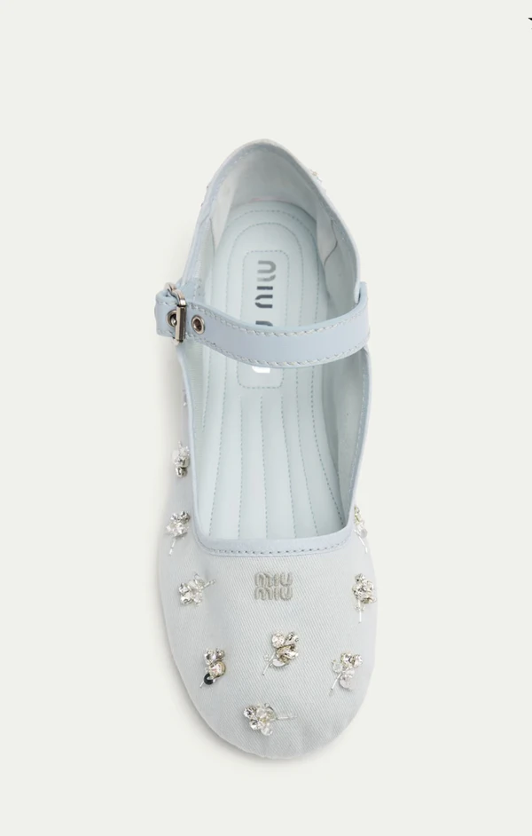 <a href="https://www.bergdorfgoodman.com/p/miu-miu-embellished-canvas-mary-jane-ballerina-flats-prod199010011?colorFromStylyze=BLUE">MIU MIU Embellished Mary Jane Flats from Bergdorf Goodman, $1,290</a>