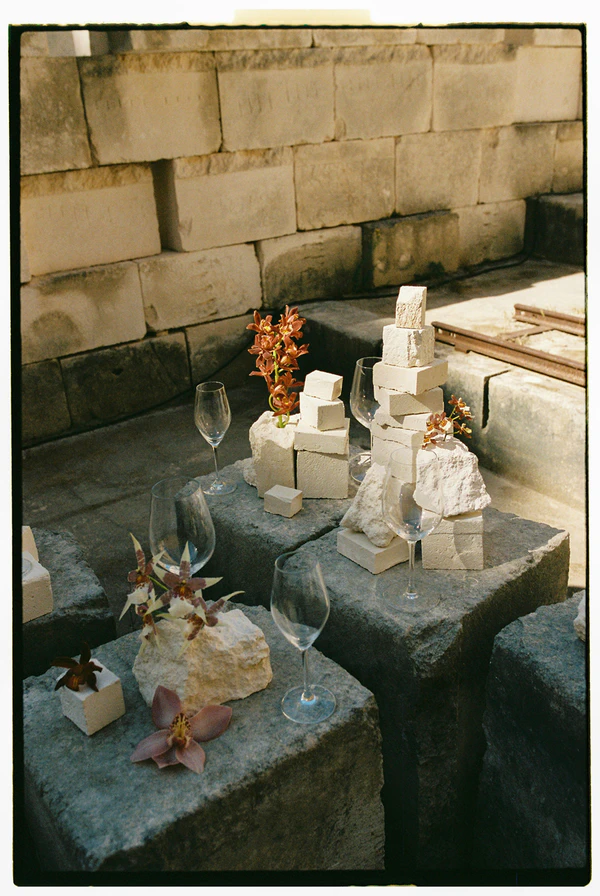 Giant Sculptural Florals & Dreamy Drapery by Mia Sylvia at This Stone Quarry Wedding in Menorca