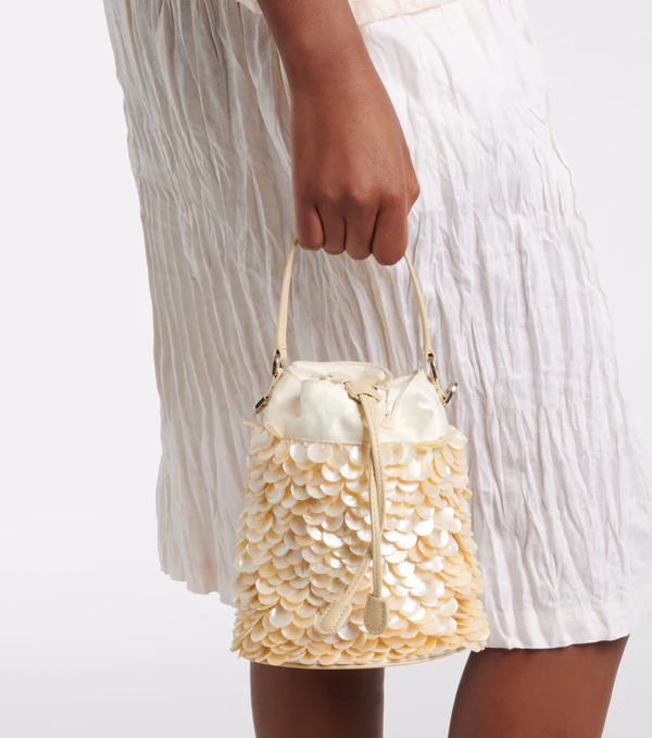 <a href="https://www.mytheresa.com/us/en/women/staud-lila-mini-embellished-bucket-bag-white-p01183532">STAUD Bag</a> from Mytheresa, $400