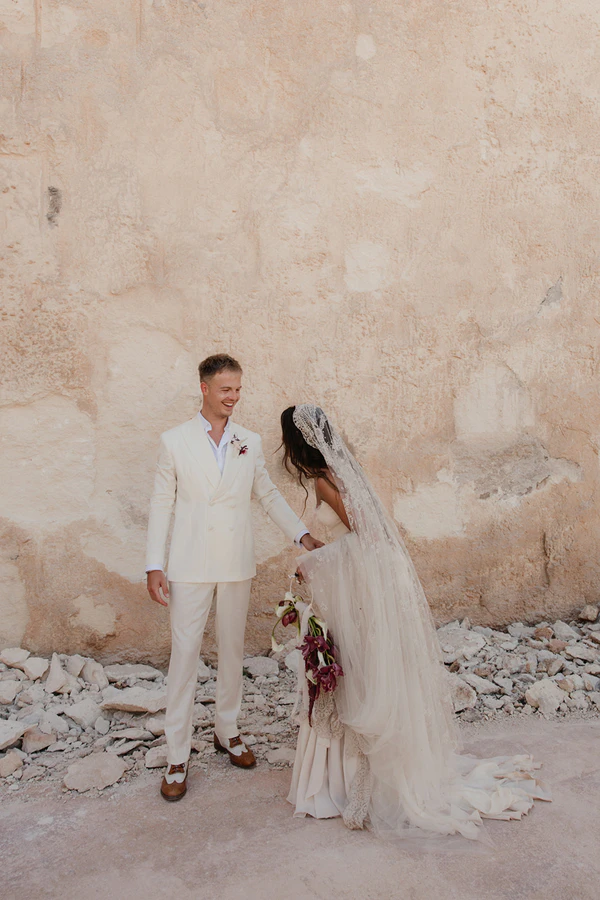 Giant Sculptural Florals & Dreamy Drapery by Mia Sylvia at This Stone Quarry Wedding in Menorca