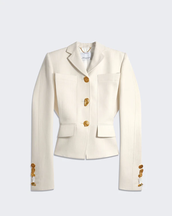 <a href="https://schiaparelli.com/en/collections/vestes-et-manteaux/products/s1wgw2s6ja0019ri0503107">SCHIAPARELLI Jacket</a>, $7,400