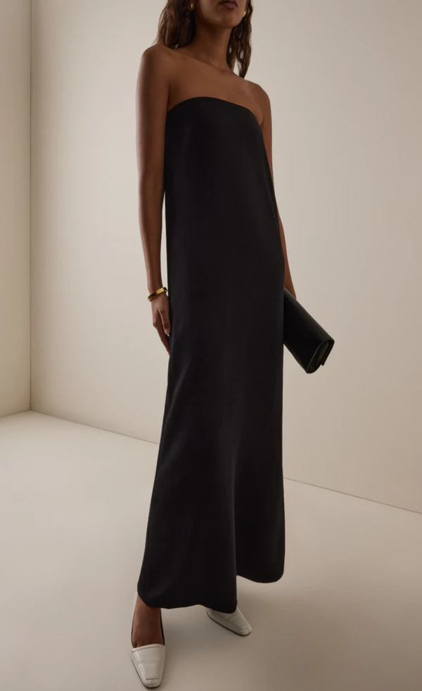 <a href="https://www.modaoperandi.com/women/p/co/strapless-column-dress-in-viscose-crepe/767088">CO Strapless Column Dress from Moda Operandi, $895</a>
