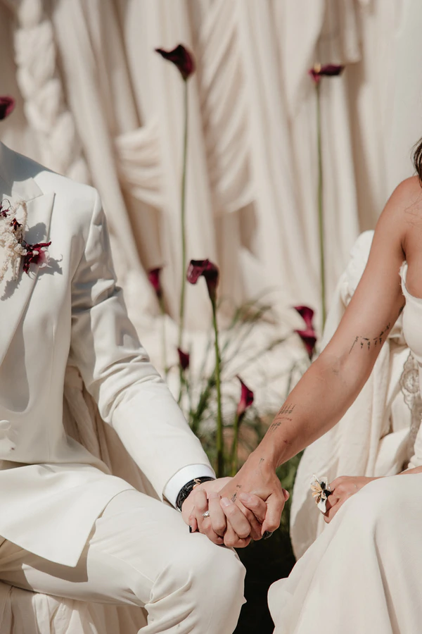 Giant Sculptural Florals & Dreamy Drapery by Mia Sylvia at This Stone Quarry Wedding in Menorca