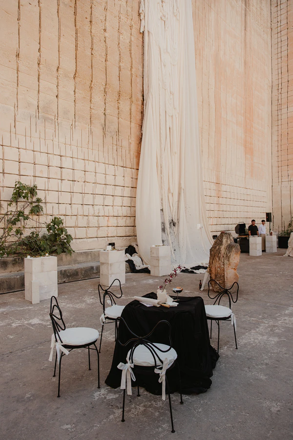Giant Sculptural Florals & Dreamy Drapery by Mia Sylvia at This Stone Quarry Wedding in Menorca