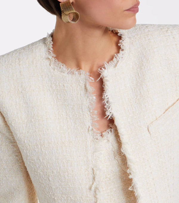 <a href="https://www.mytheresa.com/us/en/women/balmain-cropped-tweed-jacket-white-p01157024">BALMAIN Jacket</a> from Mytheresa, $1734