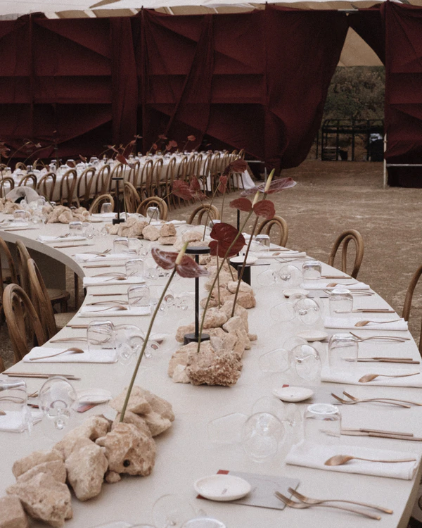 An Intimate Menorca Quarry Wedding with Avant-Garde Design & Vintage Bridal Looks