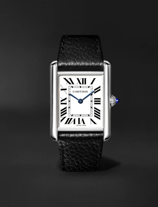<a href="https://www.mrporter.com/en-us/mens/product/cartier/luxury-watches/dress-watches/tank-must-de-cartier-solarbeat%E2%84%A2-stainless-steel-watch/46376663163018099">CARTIER Tank Must de Cartier SolarBeat Stainless Steel Watch from Mr Porter, $3,800</a>