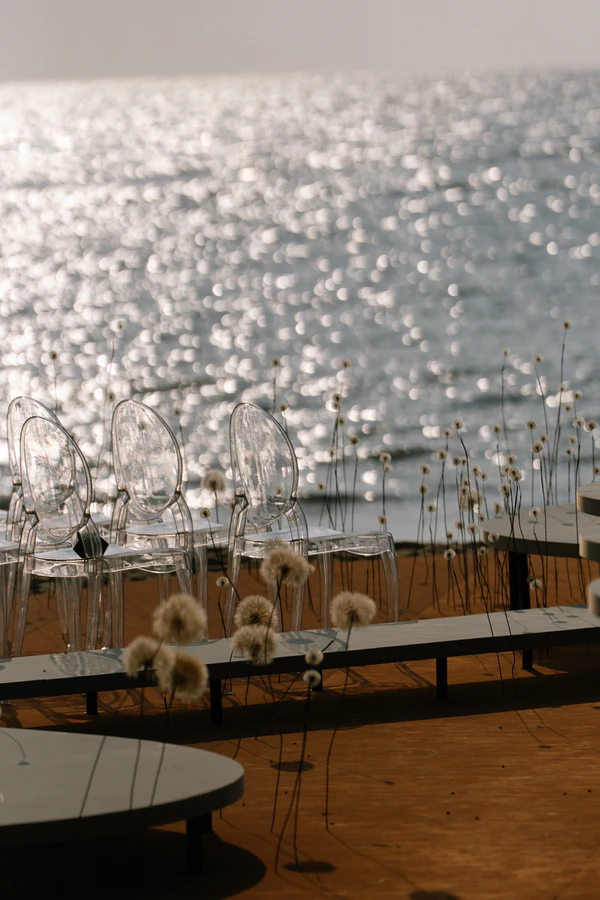 A Cinematic Beach Wedding in Vietnam with a Sunset Ceremony Framed by Dandelions