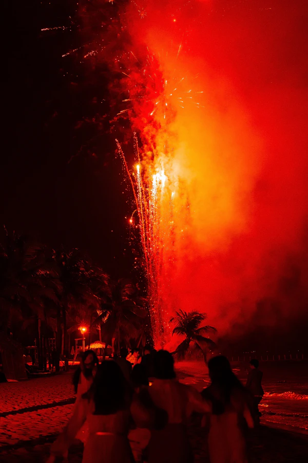 A Cinematic Beach Wedding in Vietnam with a Sunset Ceremony Framed by Dandelions
