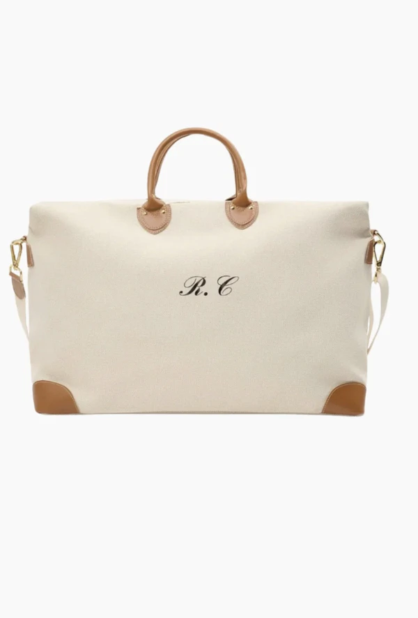 <a href="https://thegoto.com/products/harvard-travel-bag-olive-cotton?variant=43984568352921">THE GO-TO Personalised Travel Bag, $429</a>
