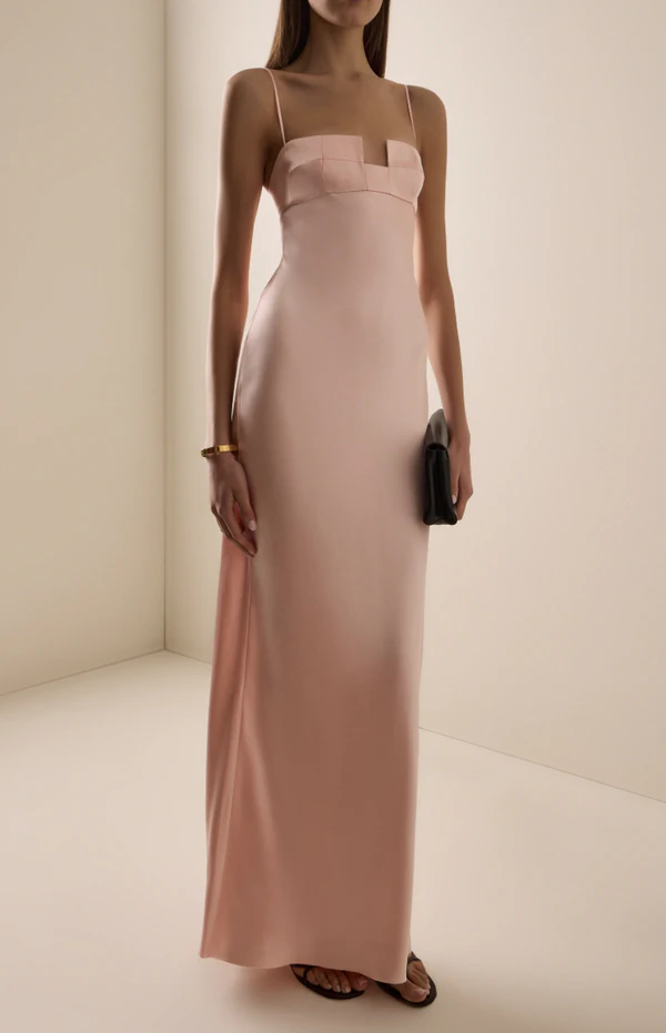 <a href="https://www.modaoperandi.com/women/p/bevza/exclusive-square-bra-dress/722455">BEVZA Exclusive Square Bra Satin Maxi Dress from Moda Operandi, $780</a><b></b>