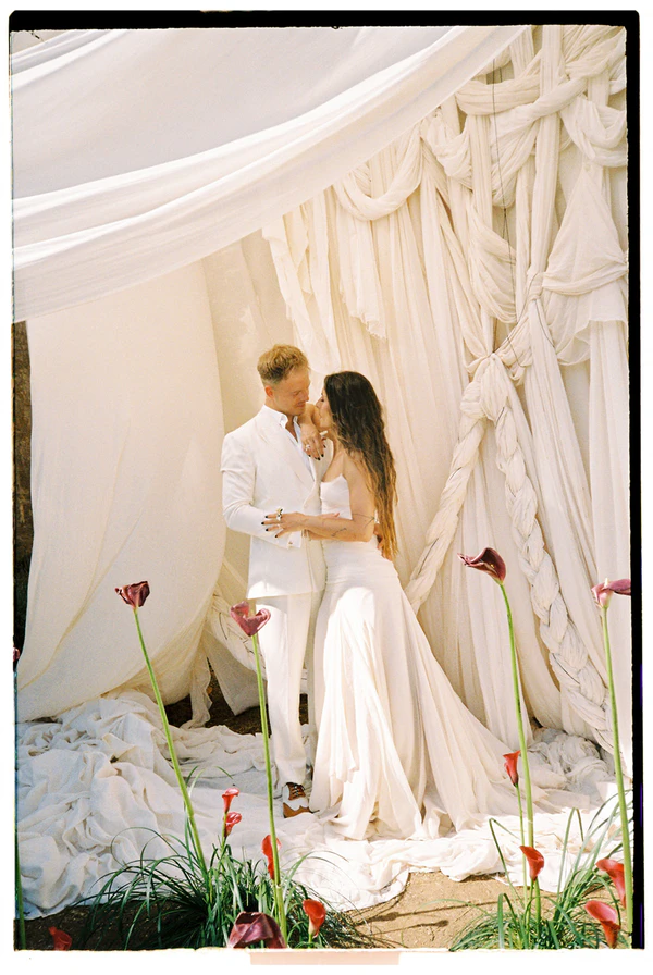 Giant Sculptural Florals & Dreamy Drapery by Mia Sylvia at This Stone Quarry Wedding in Menorca